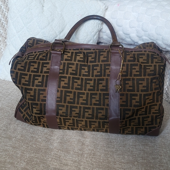 Fendi Zucca FF Canvas Leather Boston 45 Travel Bag. - Picture 3 of 16